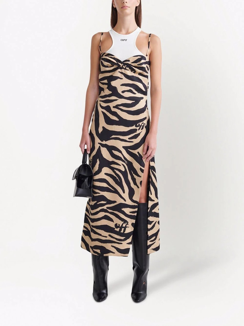 Off-White Twist-front zebra-print woven midi dress outlook