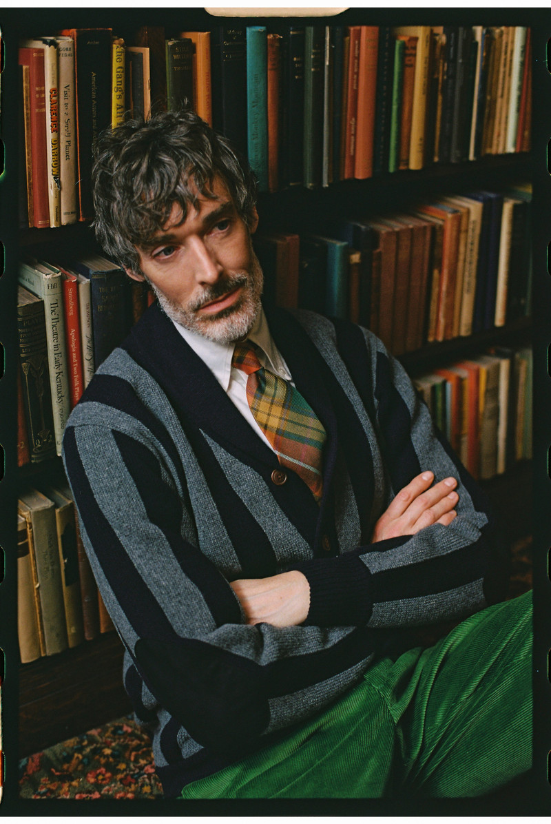 J. PRESS NAVY & GREY STRIPED VARSITY-STYLE COTTON CARDIGAN - TRIM FIT outlook