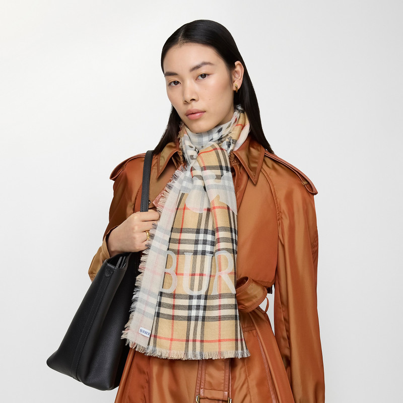 Burberry Wide EKD Check Wool Silk Scarf outlook