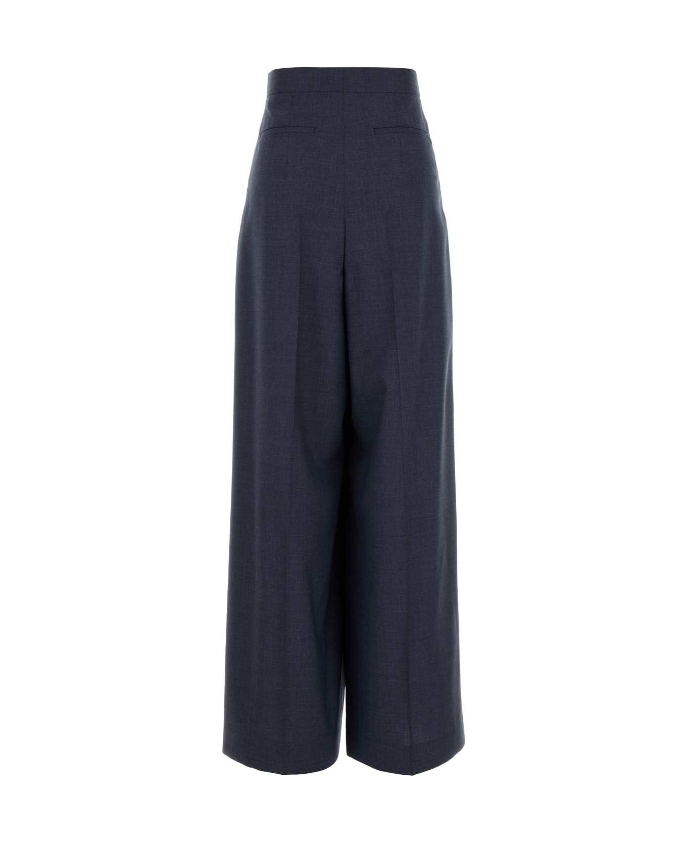 Blue Wool Palazzo Pant - 2