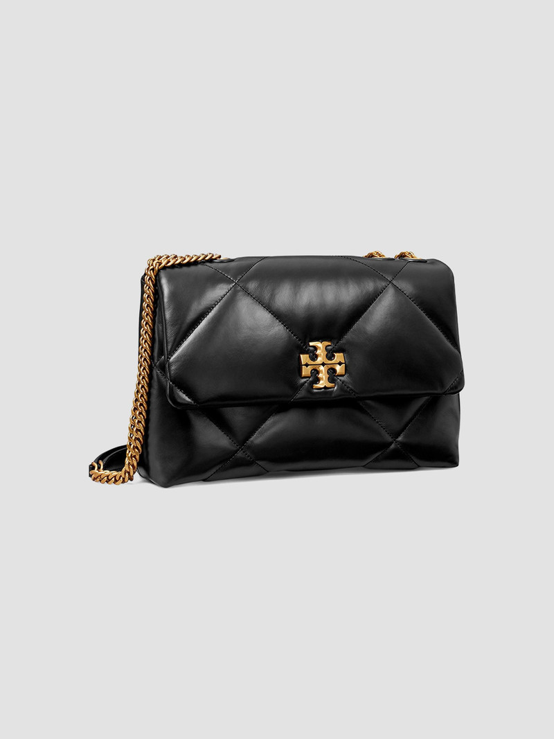 Women's Large Kira Diamond Leather Shoulder Bag - Black 3