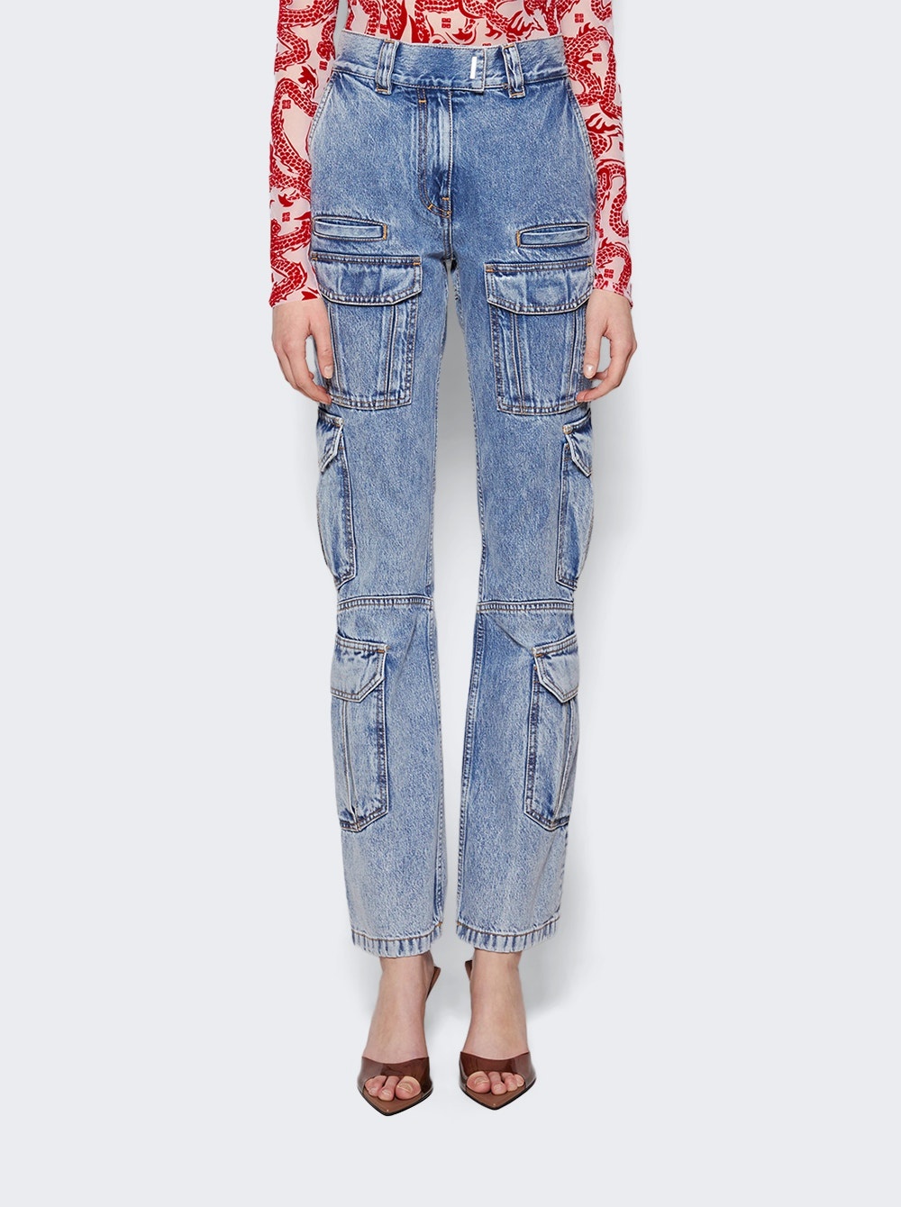 Cargo Boot Cut Jeans Light Blue - 3