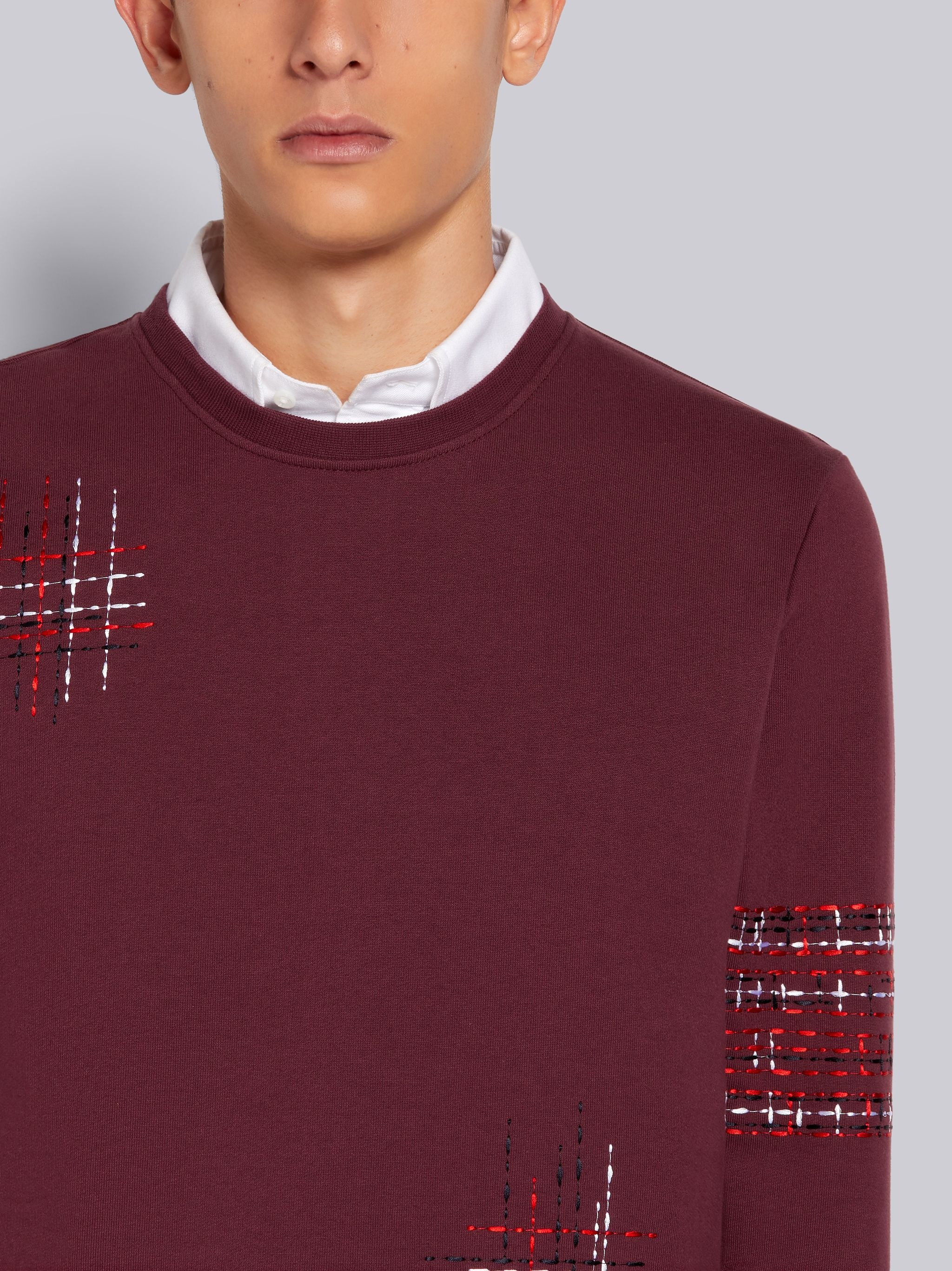 Dark Red Loopback Terry Crew Neck Sweatshirt - 5