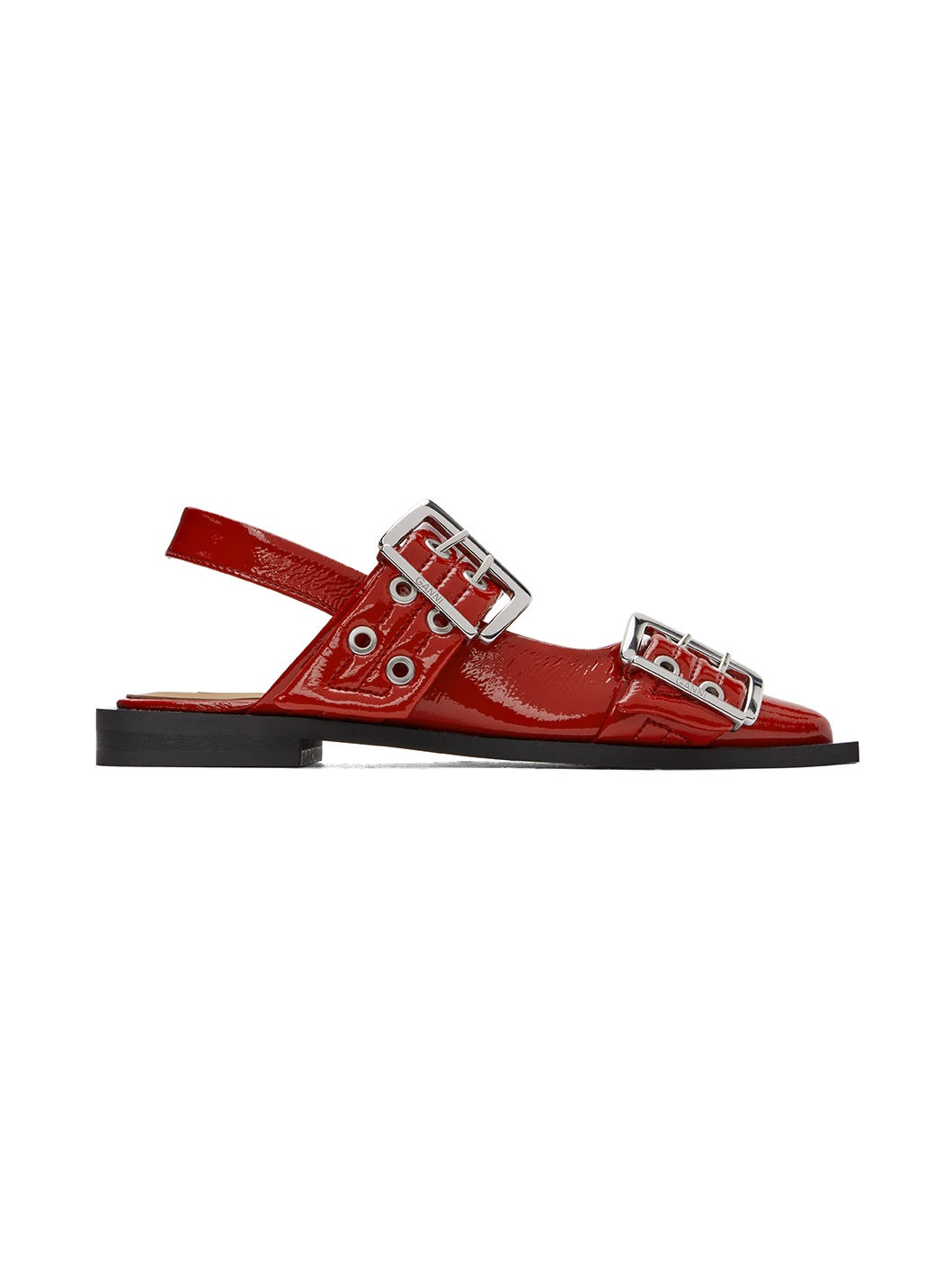 Red Wide Welt Buckle Ballerina Flats - 1