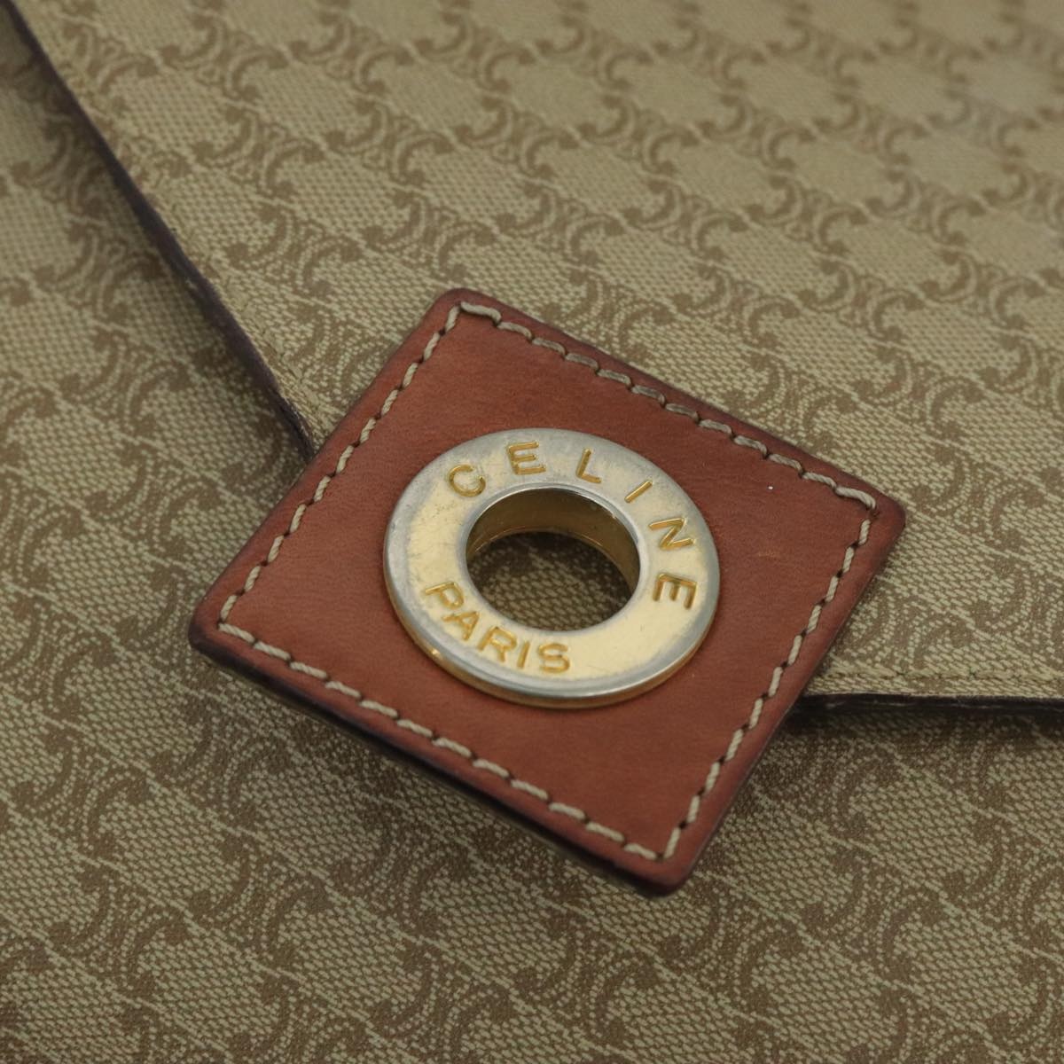 CELINE Macadam Canvas Shoulder Bag Beige Gold - 10