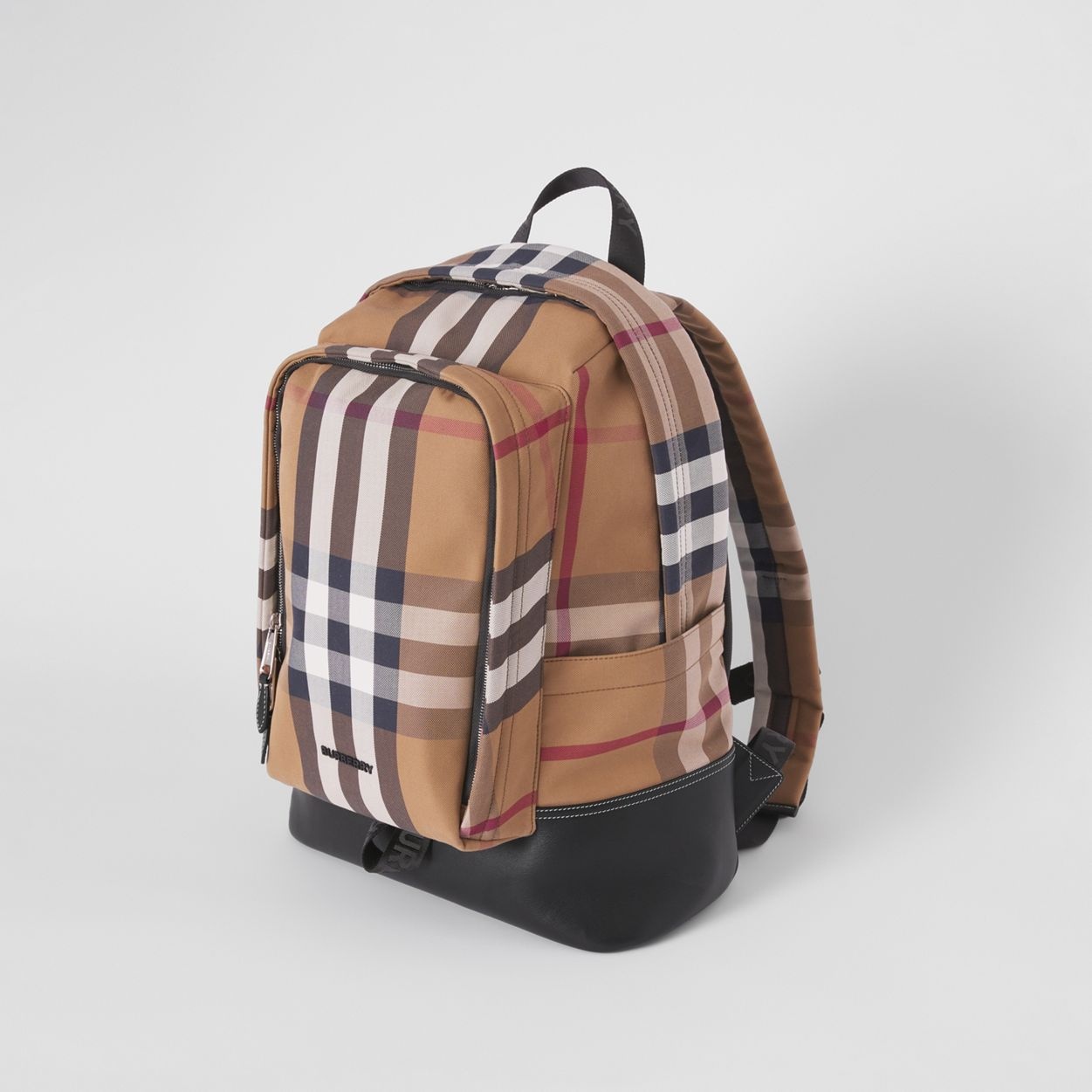 Large Check Cotton Canvas and Leather Backpack - 4