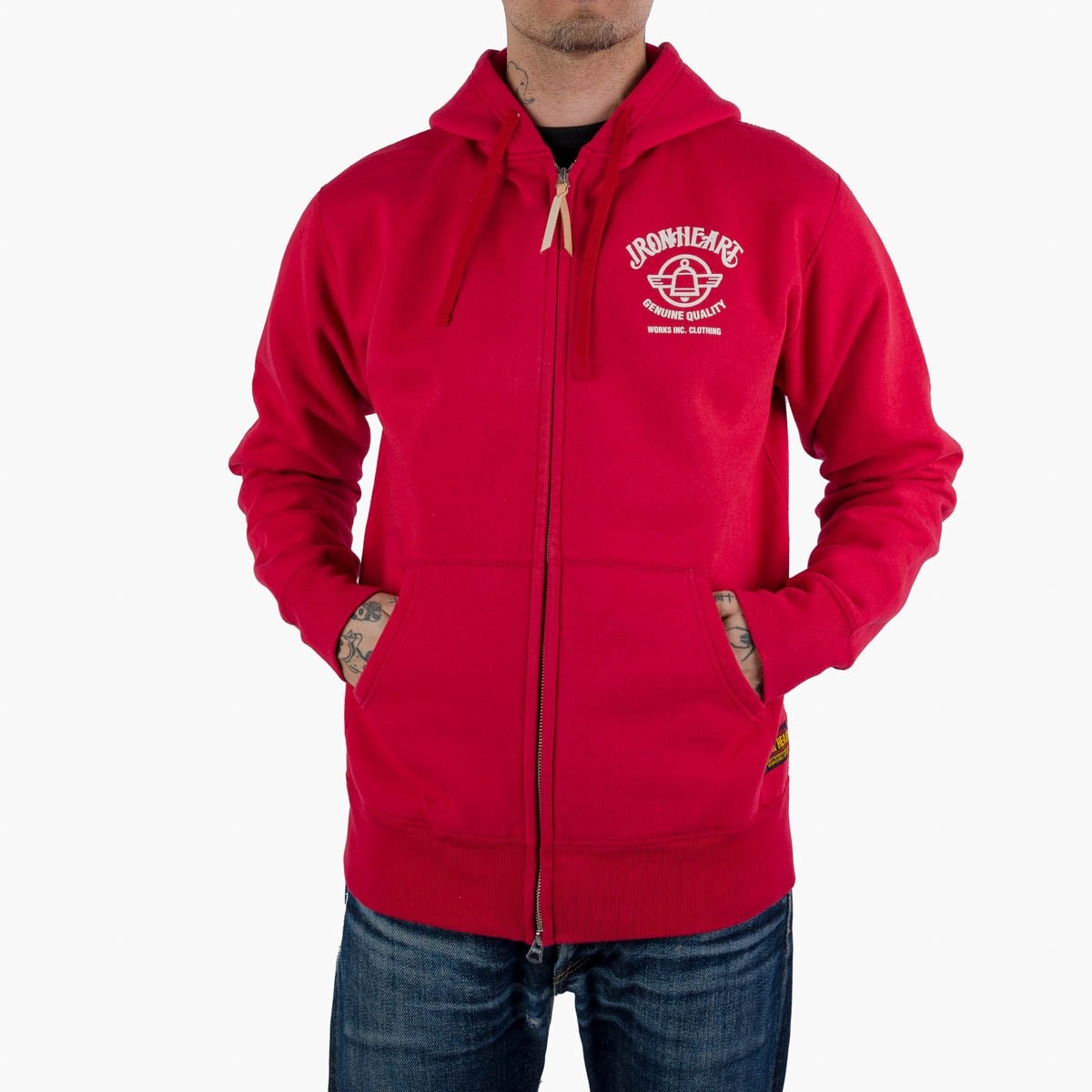 IHSW-65-RED Printed 14oz Ultra Heavyweight Loopwheel Cotton Zippered Hoodie - Red - 3