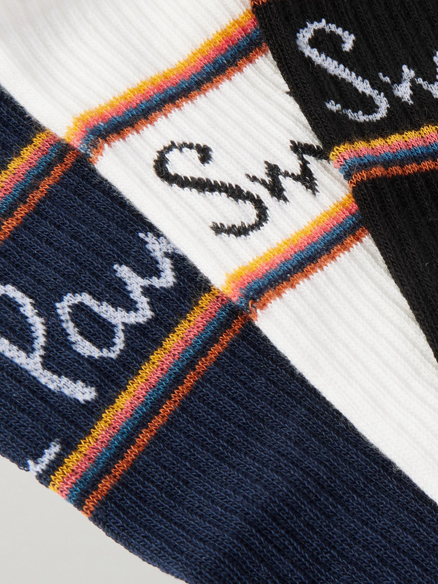 Three-Pack Logo-Jacquard Striped Cotton-Blend Socks White - 2