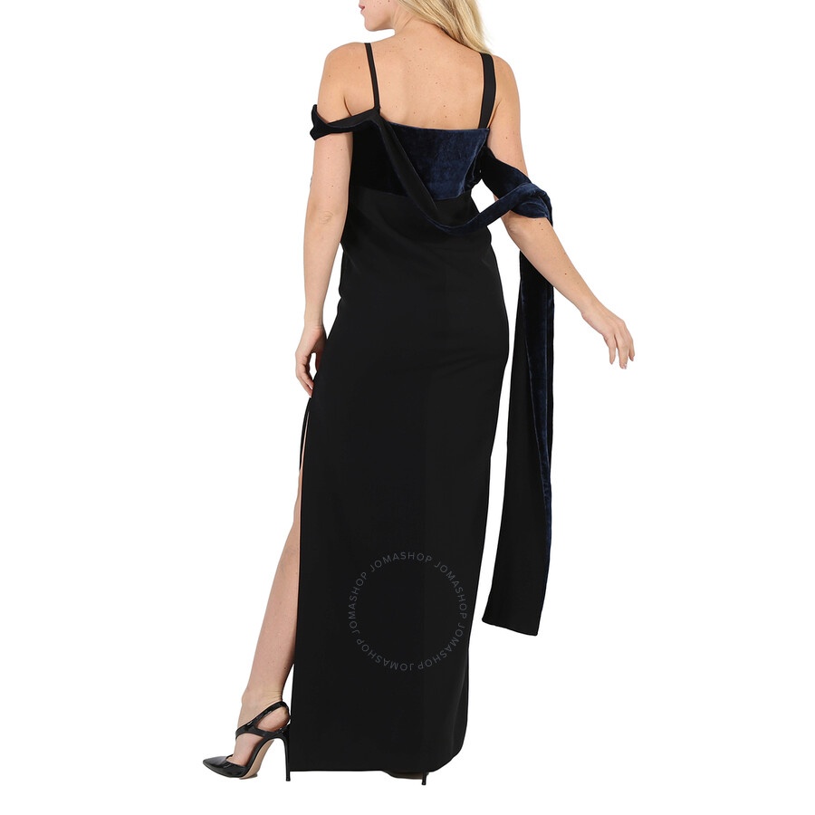 Burberry Ladies Black Faux Fur Detailing Split Velvet Dress - 6