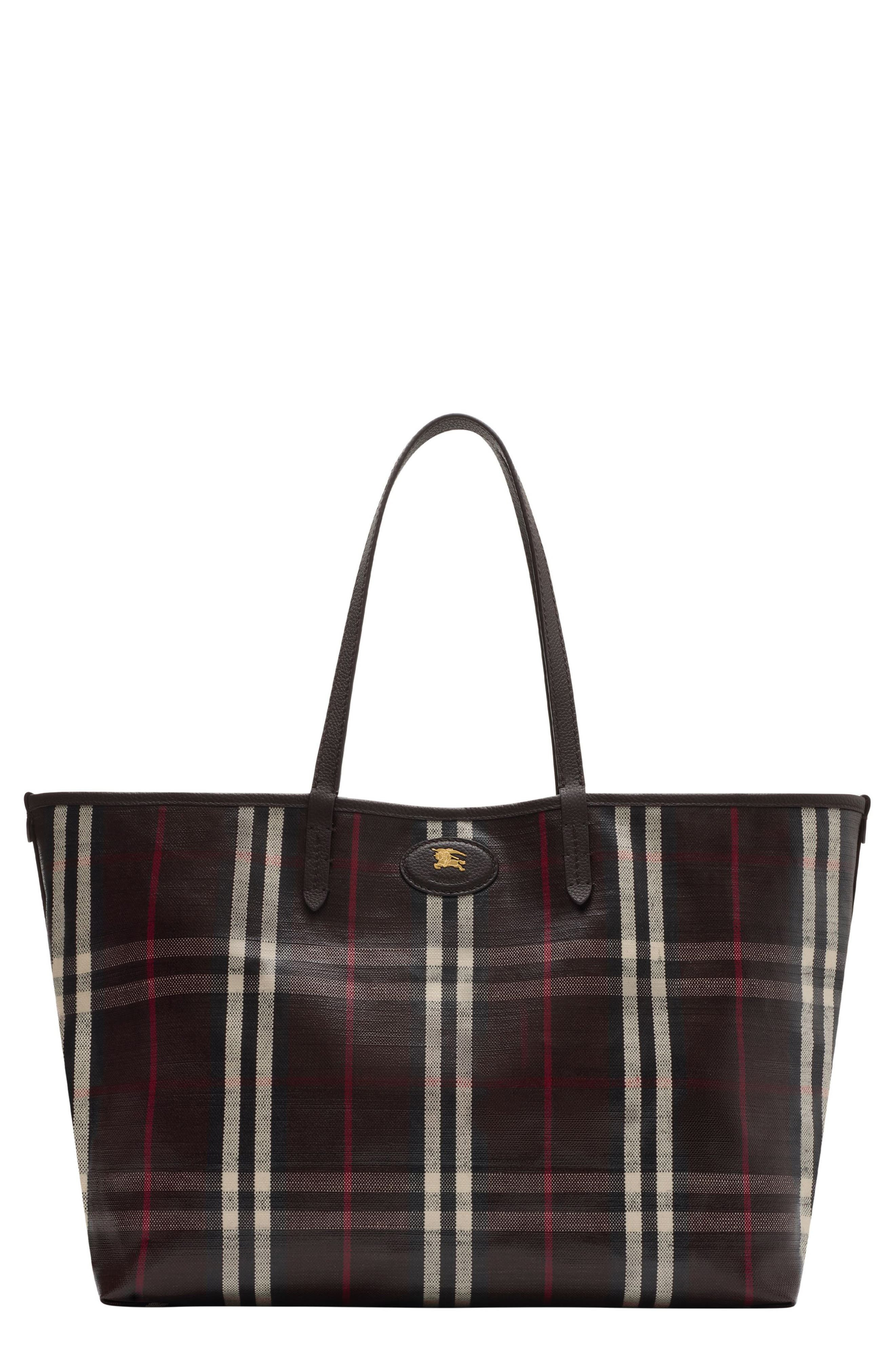 burberry Medium Highlands Check Coated Canvas Tote in Mahogany at Nordstrom - 1