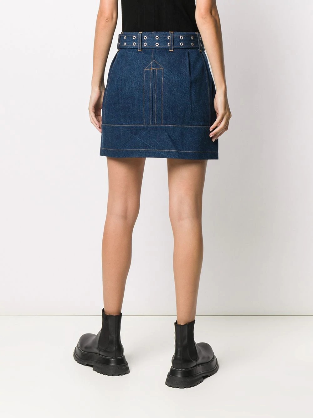 belted-waist denim skirt - 4