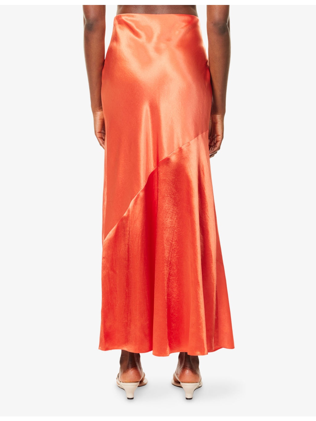 Flared-hem crinkle-texture satin midi skirt - 4
