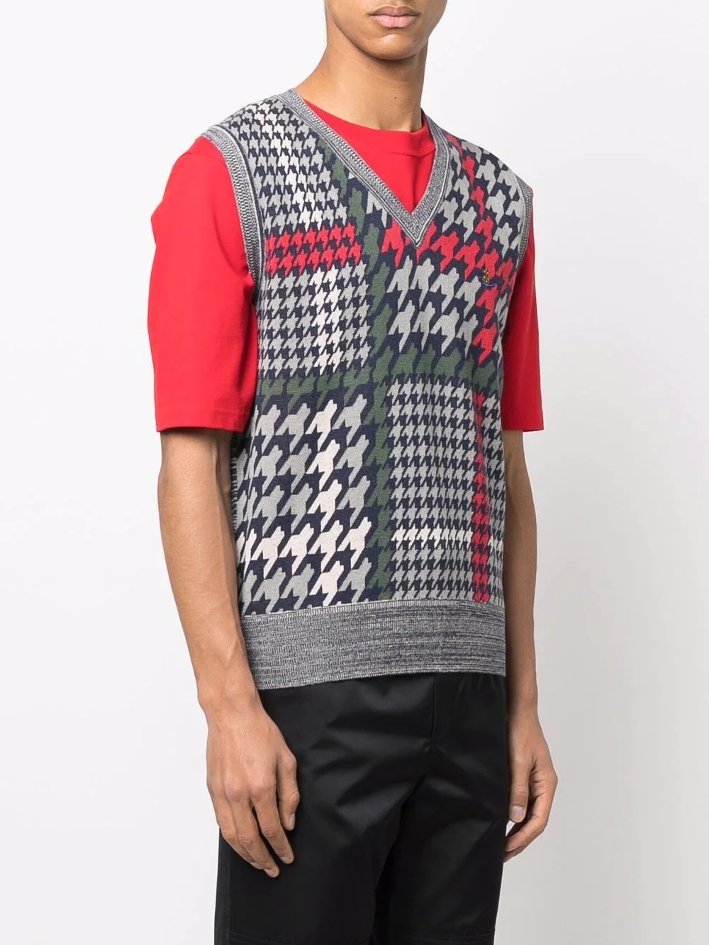 houndstooth V-neck vest - 3