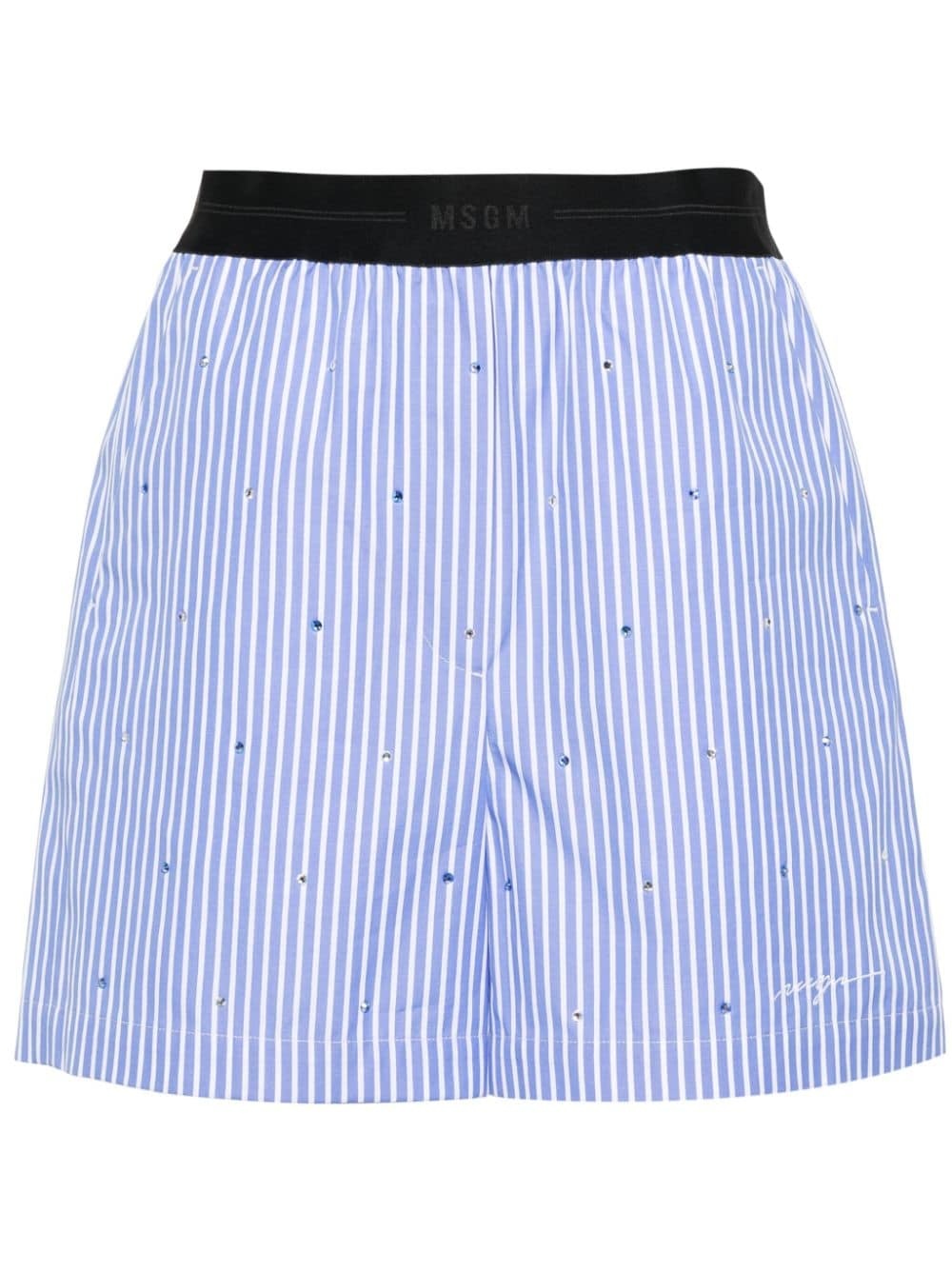 striped rhinestone-embellished cotton shorts - 1