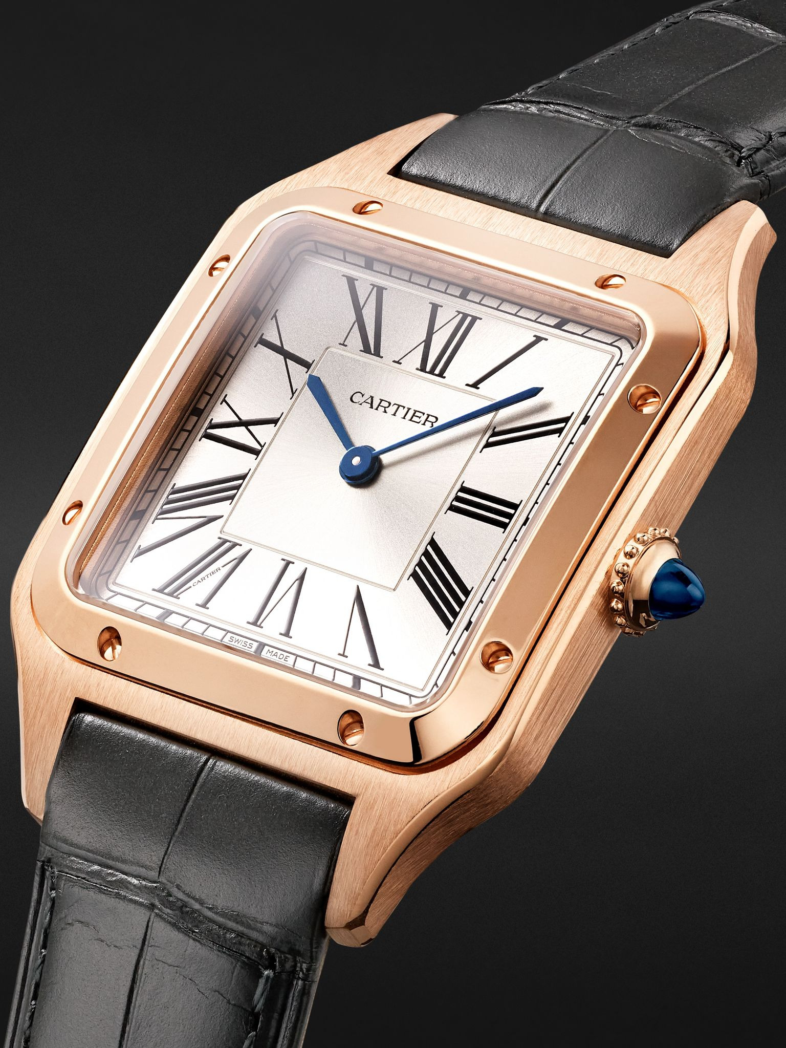 Santos-Dumont Large 43.5mm 18-Karat Rose Gold and Alligator Watch, Ref. No. CRWGSA0116 White - 3