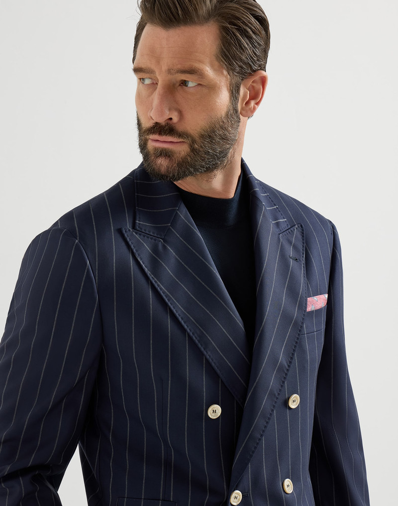 One-and-a-half-breasted blazer in super 150s virgin wool wide chalk stripe batavia 4