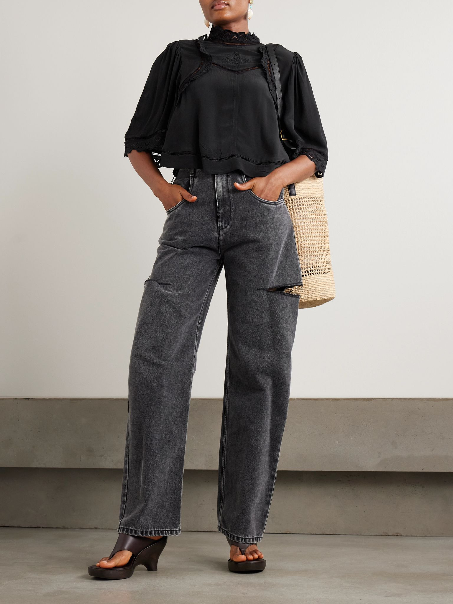 Frany broderie anglaise crepe blouse Black - 2