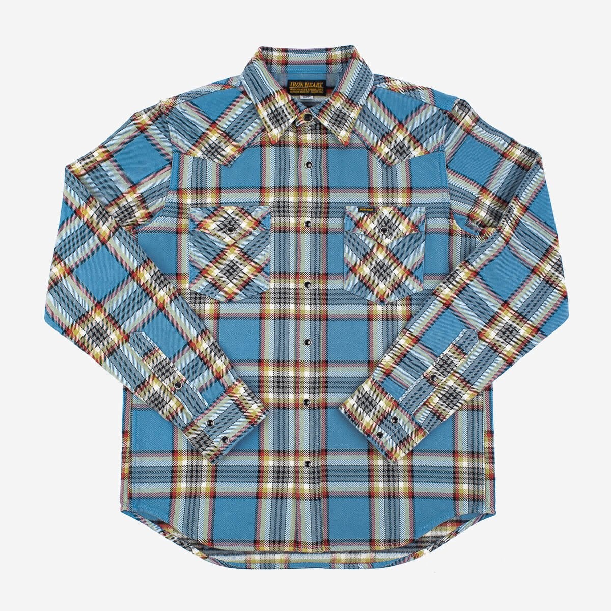 IHSH-332-SAX Ultra Heavy Flannel Anniversary Check Western Shirt - Sax Blue Overdyed Pale Grey - 1