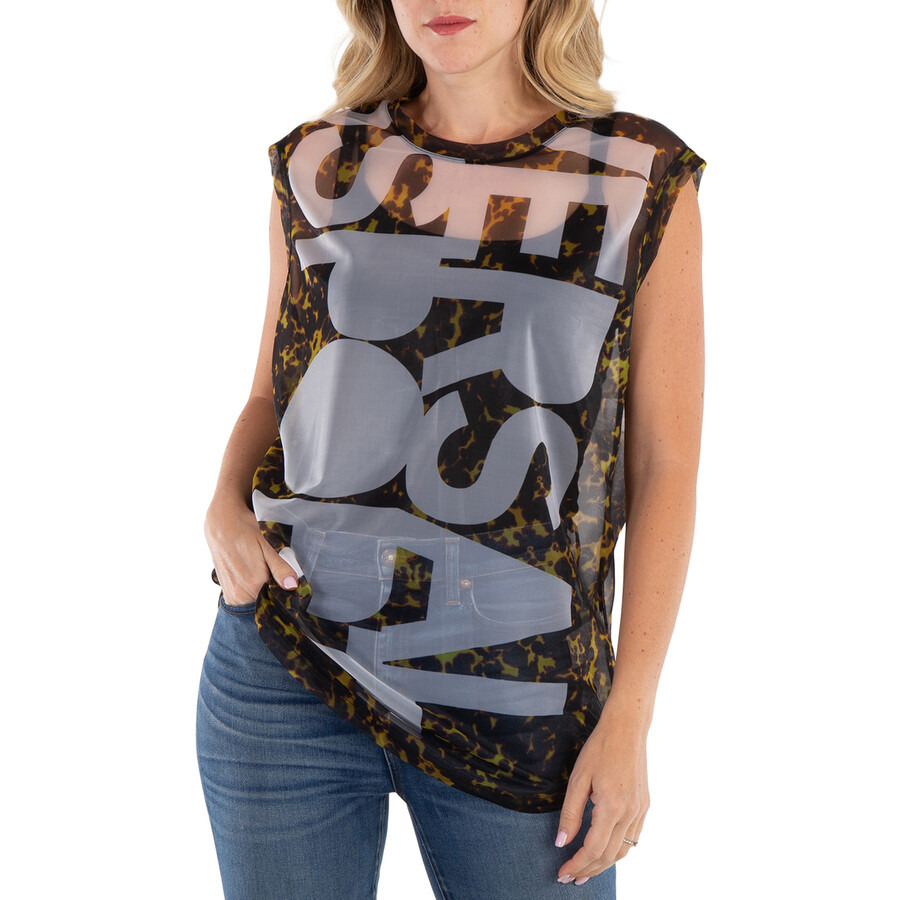 Burberry Pale Ochre Slogan Print Sleeveless Top - 3
