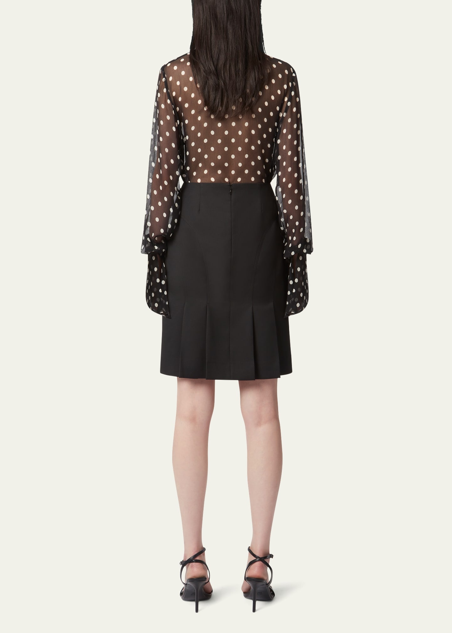 Chiffon Polka Dot Bell Cuff Blouse - 3