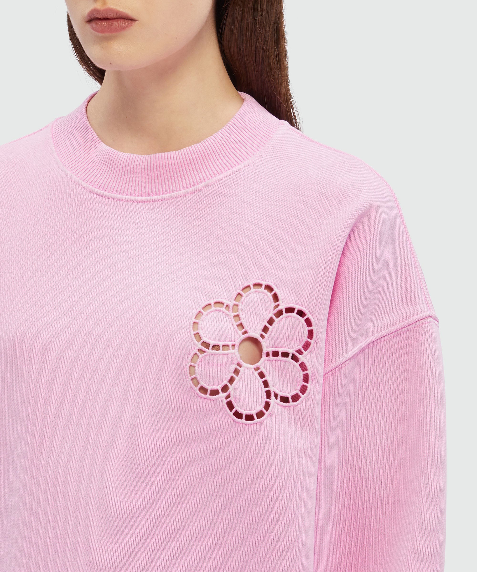Pink jersey sweatshirt with Ã  jour embroidery - 5