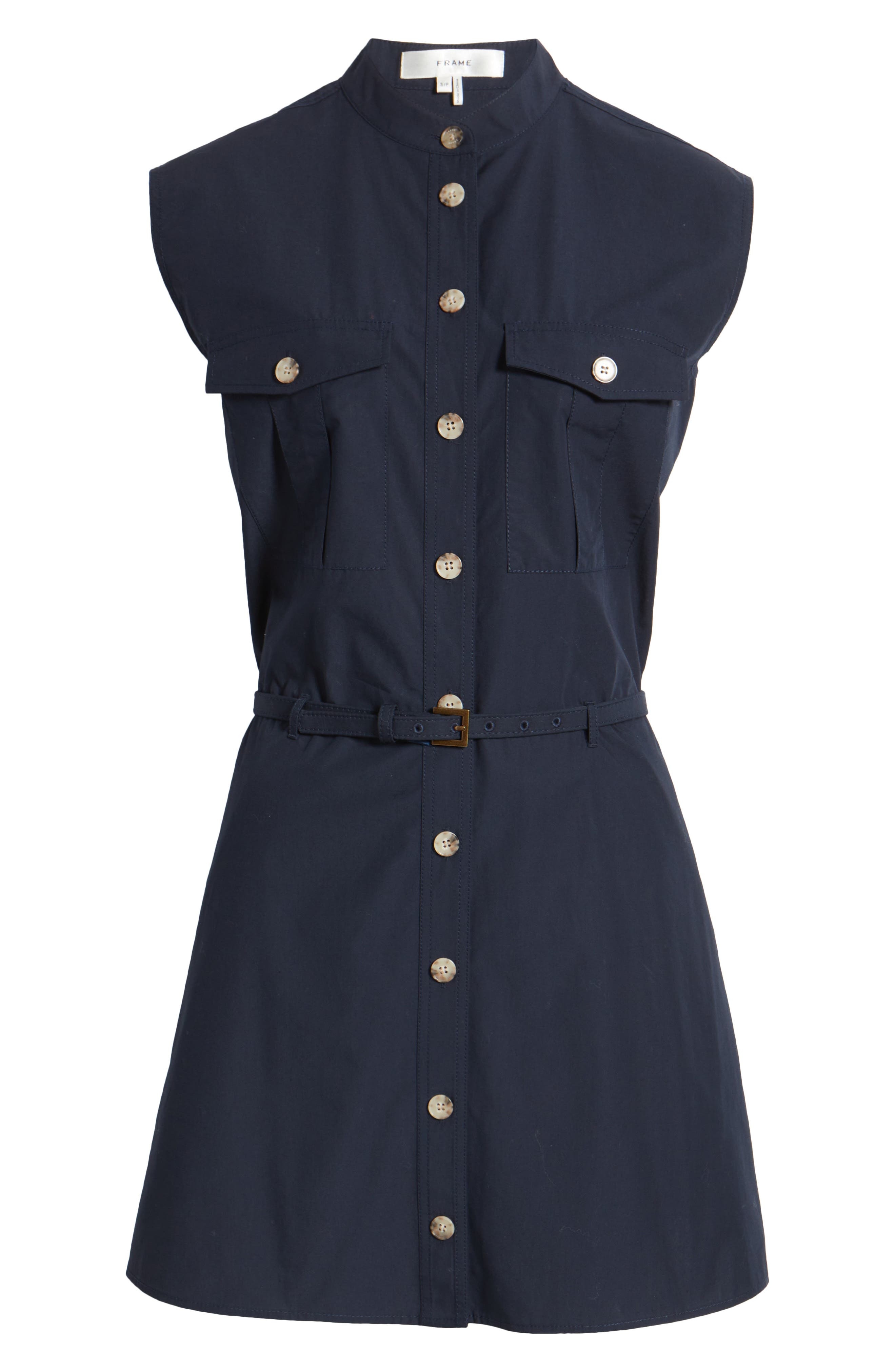 FRAME Cap Sleeve Cotton Safari Shirtdress in Navy at Nordstrom - 5
