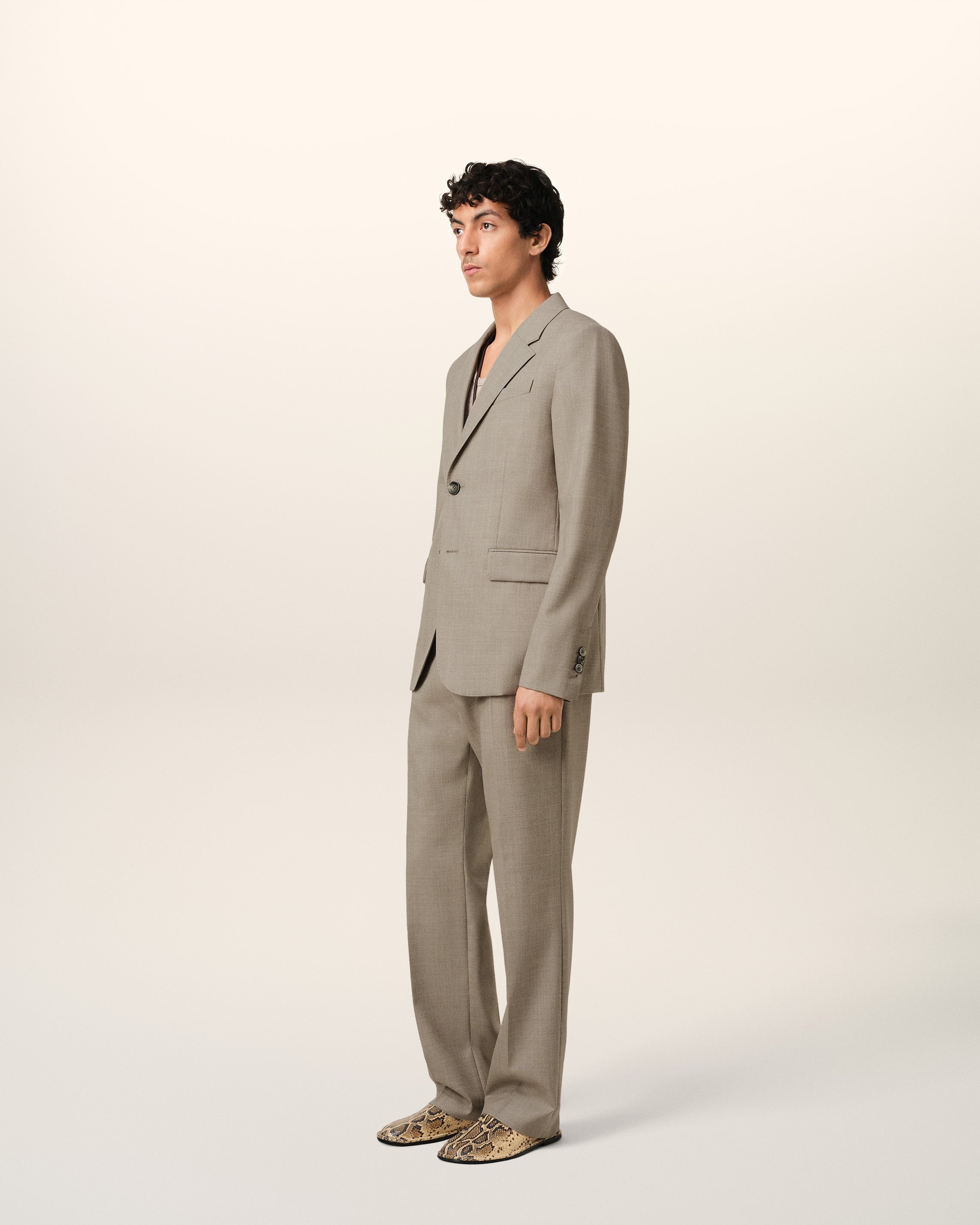 BEIGE WOOL TWO BUTTONS JACKET - 6