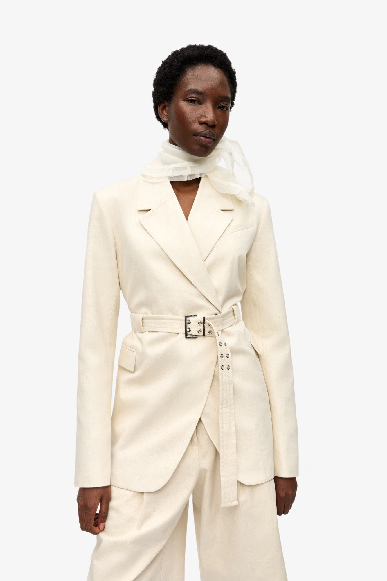 OFF-WHITE COTTON MELANGE TAILORING BLAZER - 2