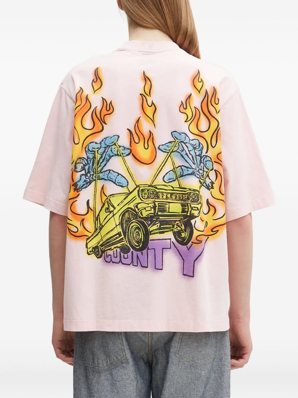 flame-print car-graphic T-shirt - 4