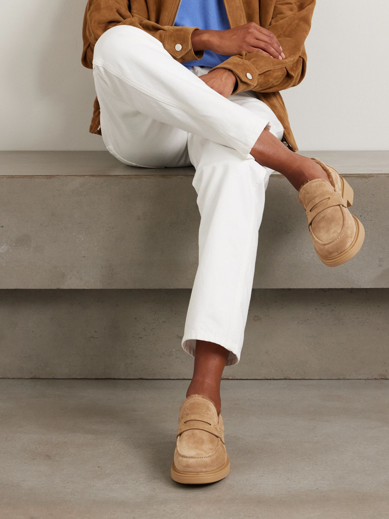 Gianvito Rossi Harris 20 shearling-lined suede loafers Camel outlook