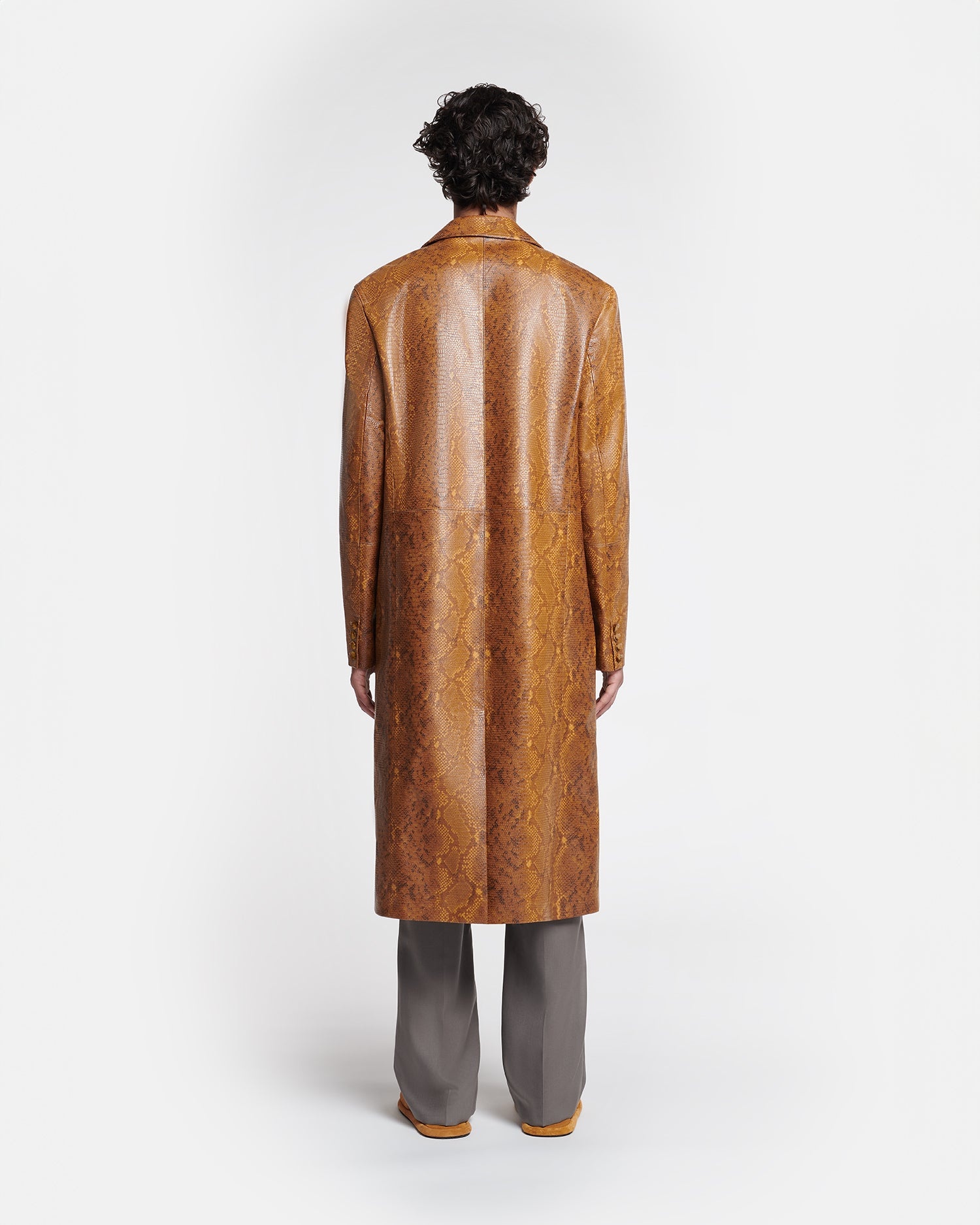 Faux Snake-Embossed Leather Coat - 3