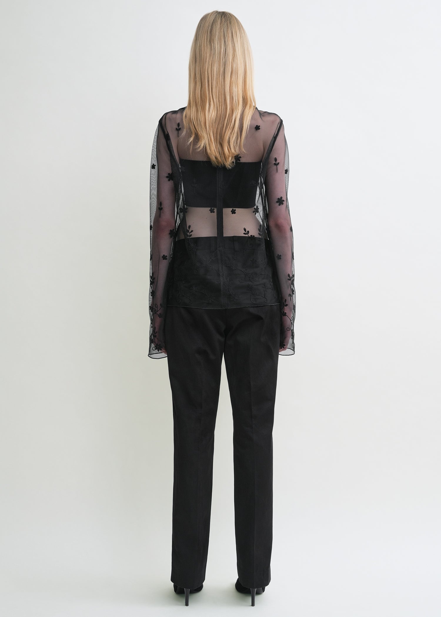 Floral tulle blouse black/black - 4