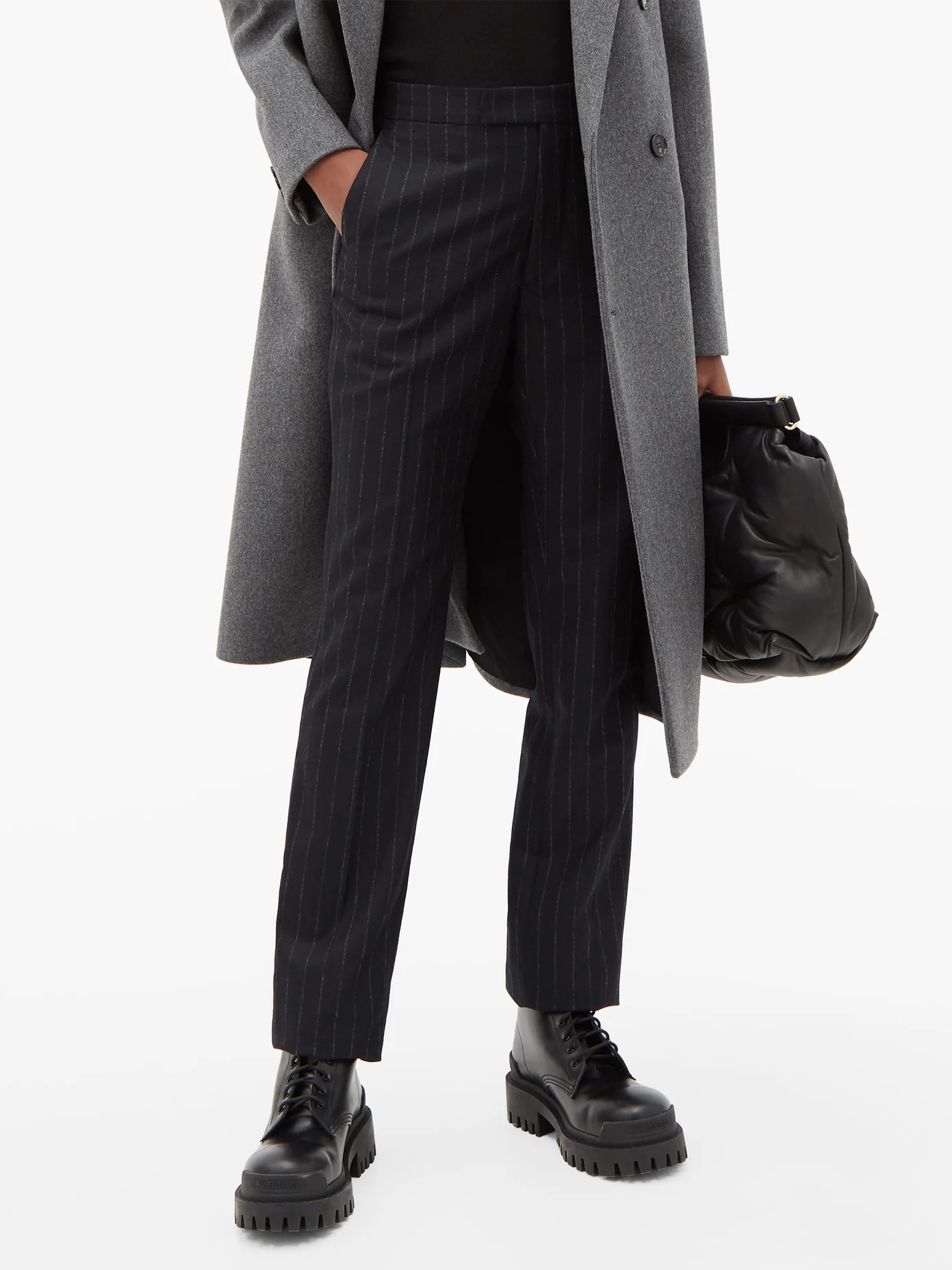 Pinstriped wool slim-leg trousers - 6