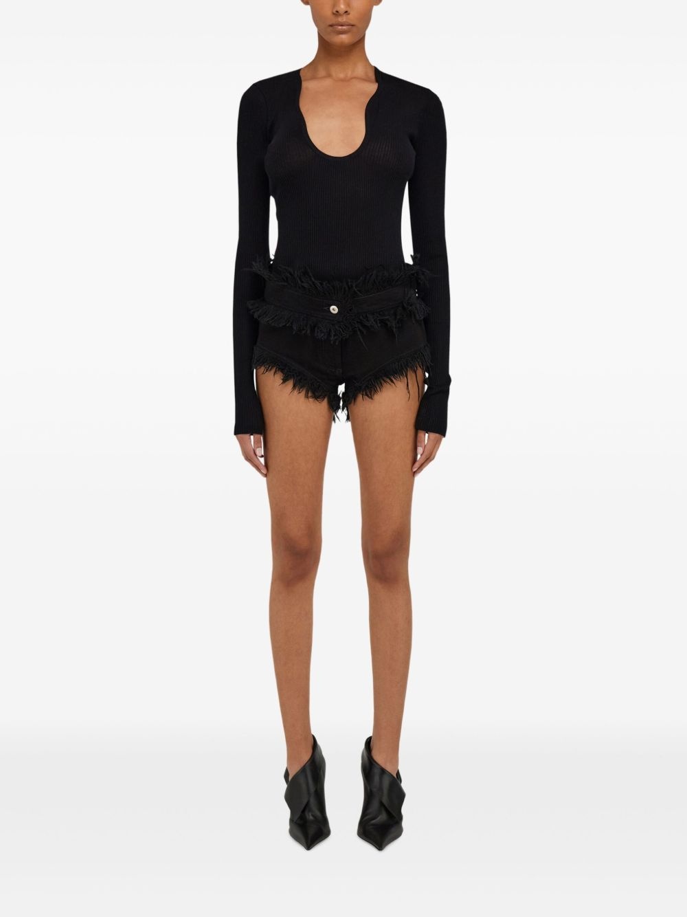 frayed denim shorts - 2