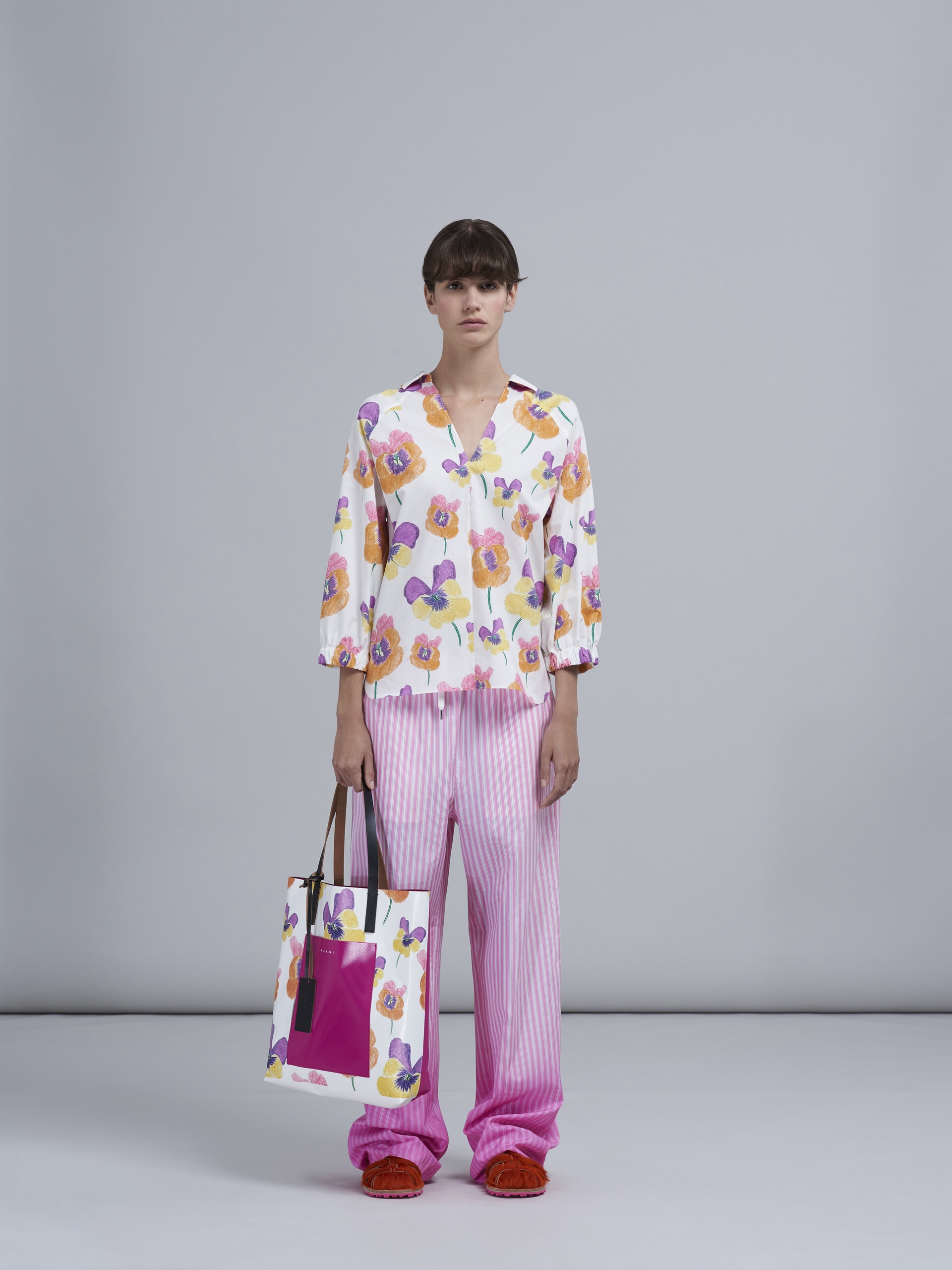 PANSIES PRINT FUCHSIA SHOPPING BAG - 2