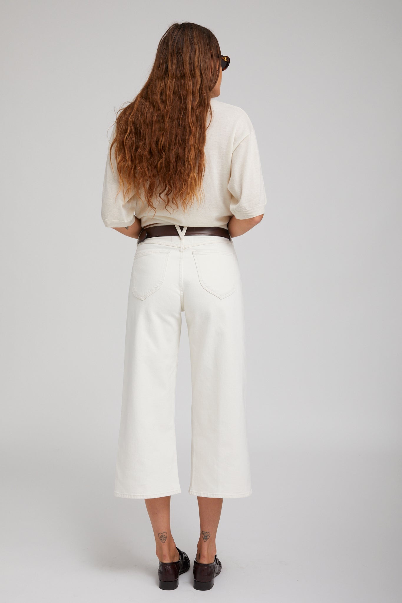 EARHART WHITE DENIM CULOTTE PANTS - 3