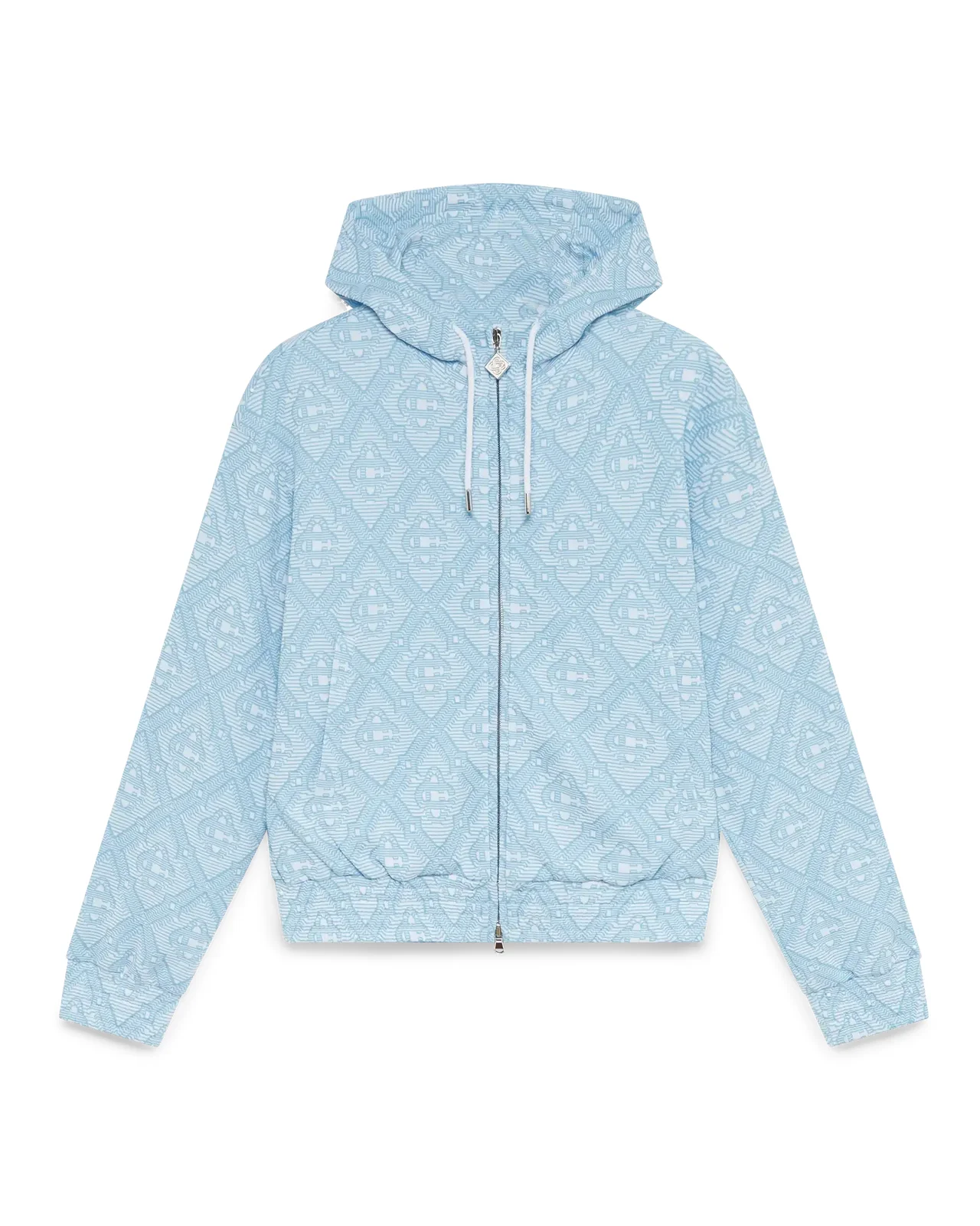 Pale Blue and White Jacquard Hooded Sweatshirt - 1