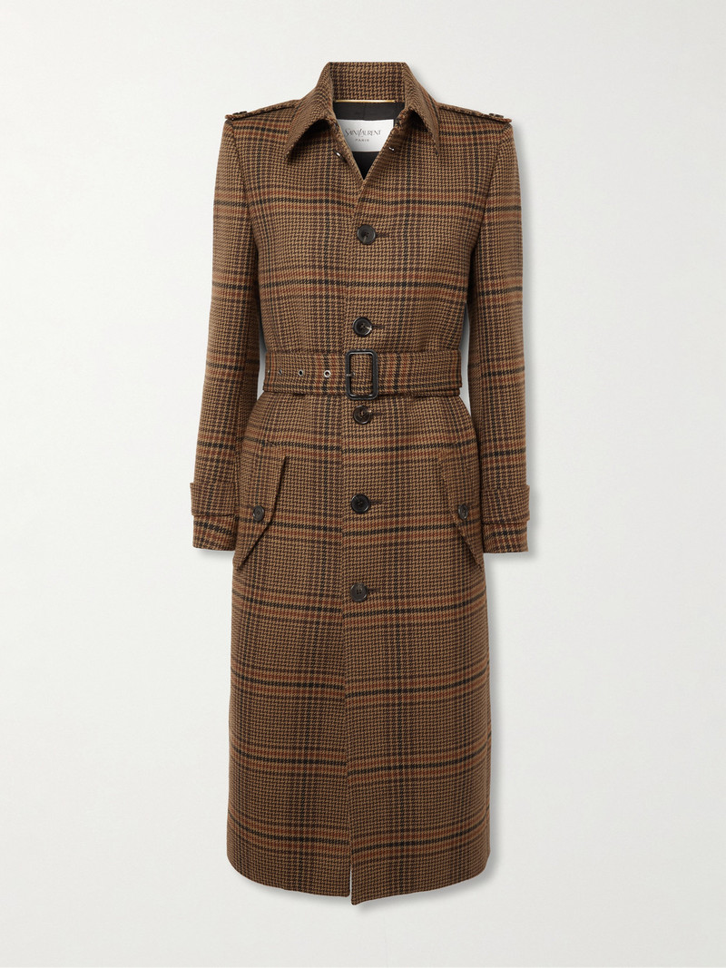 Belted Checked Wool Trench Coat 1