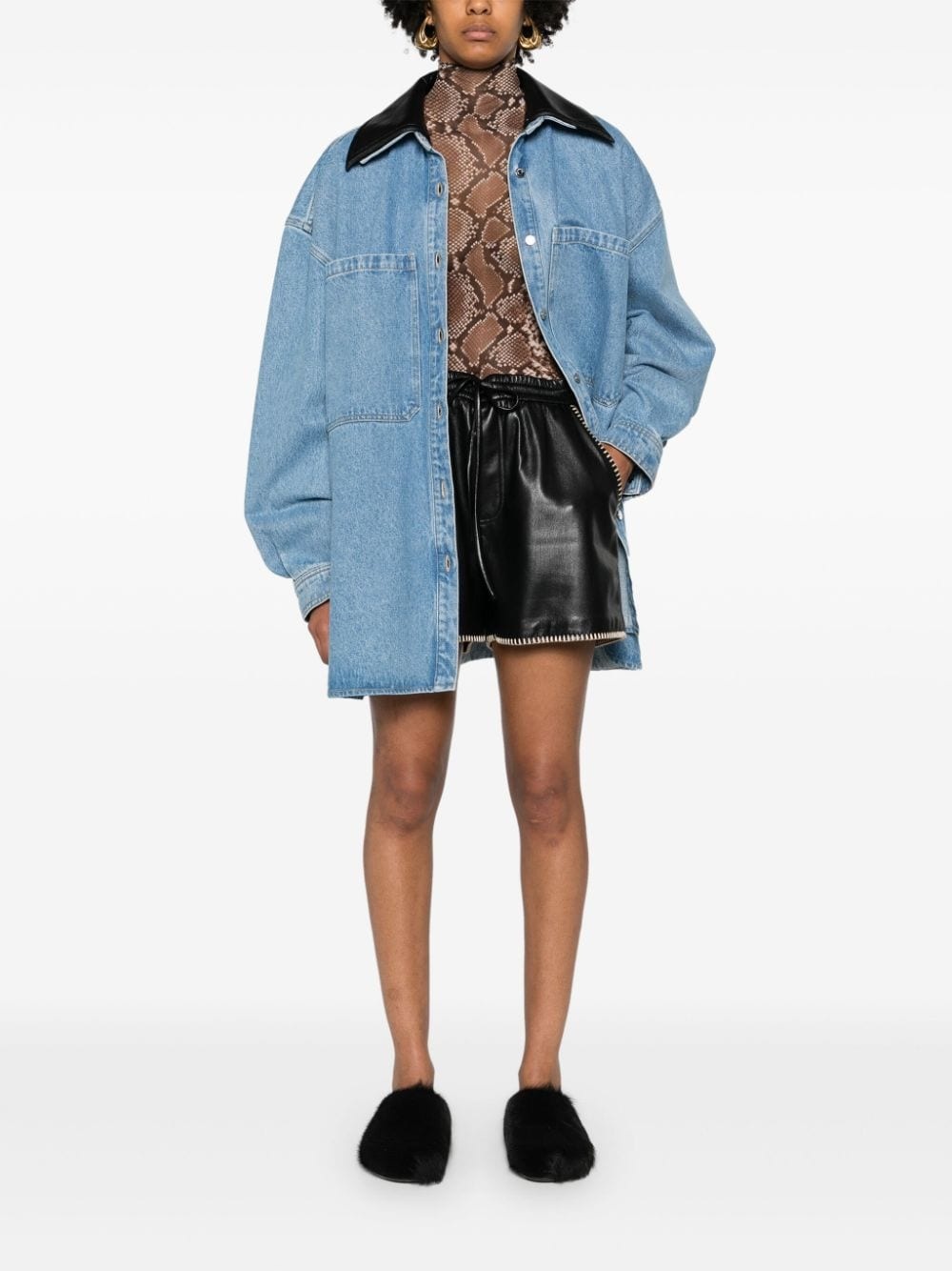 contrasting-collar denim shirt jacket - 3