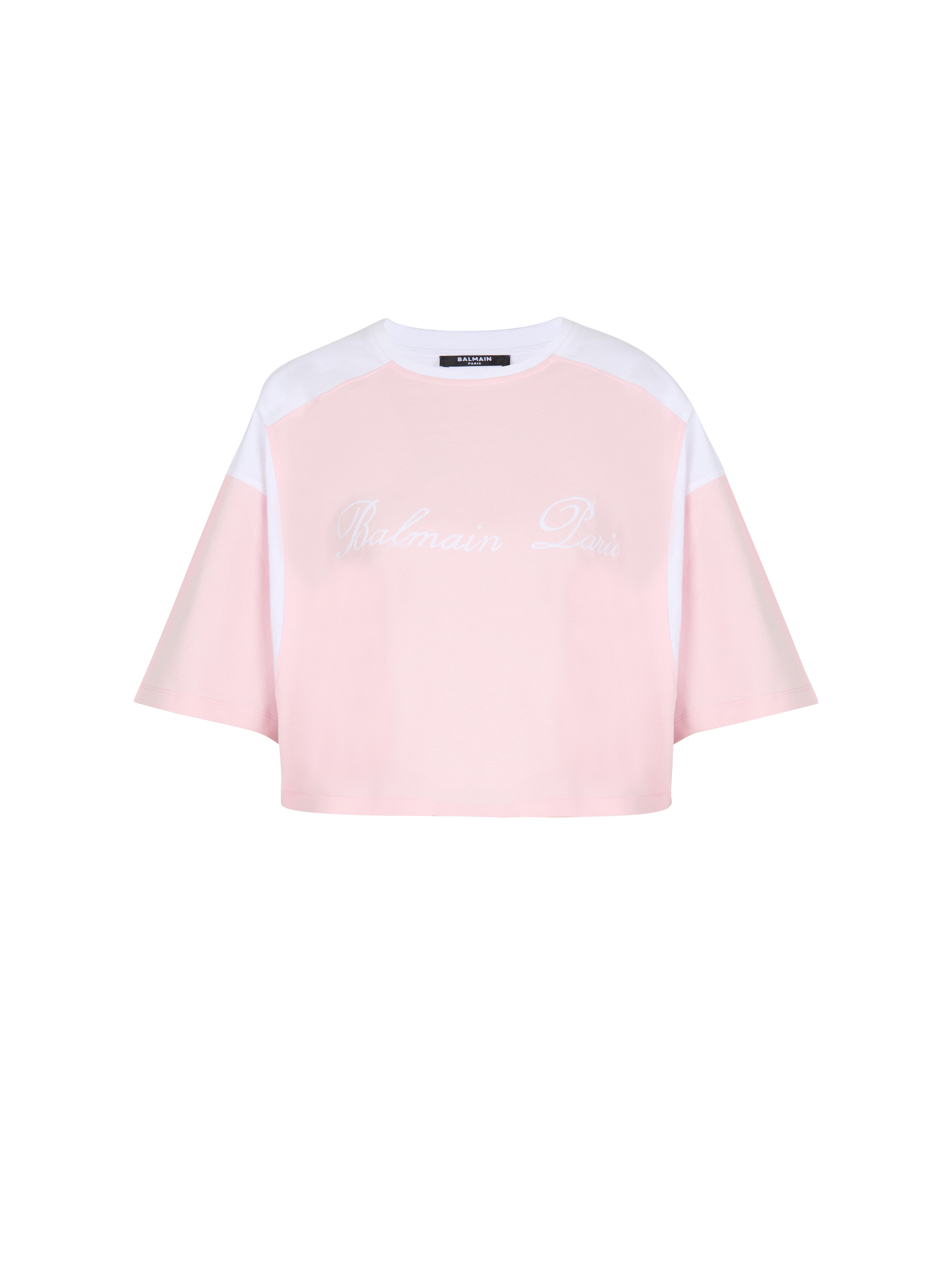 Two-tone T-shirt with Balmain Signature embroidery - 1