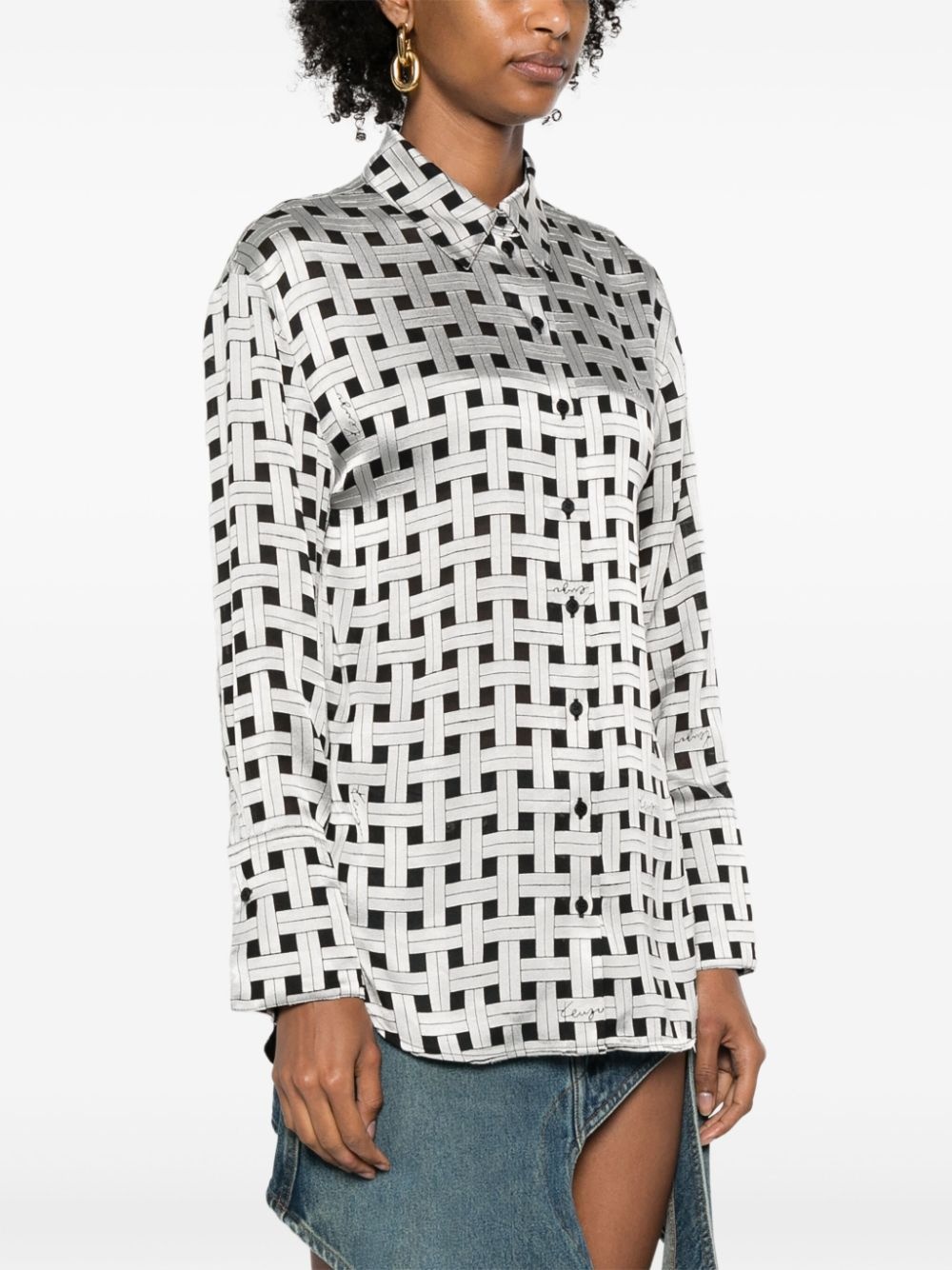 weave-print satin shirt - 3
