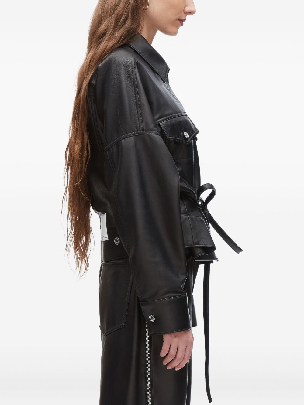 belted leather shirt jacket - 4