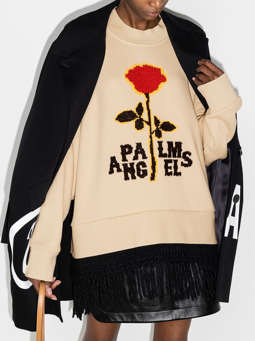 jacquard rose fringed layered sweatshirt - 2