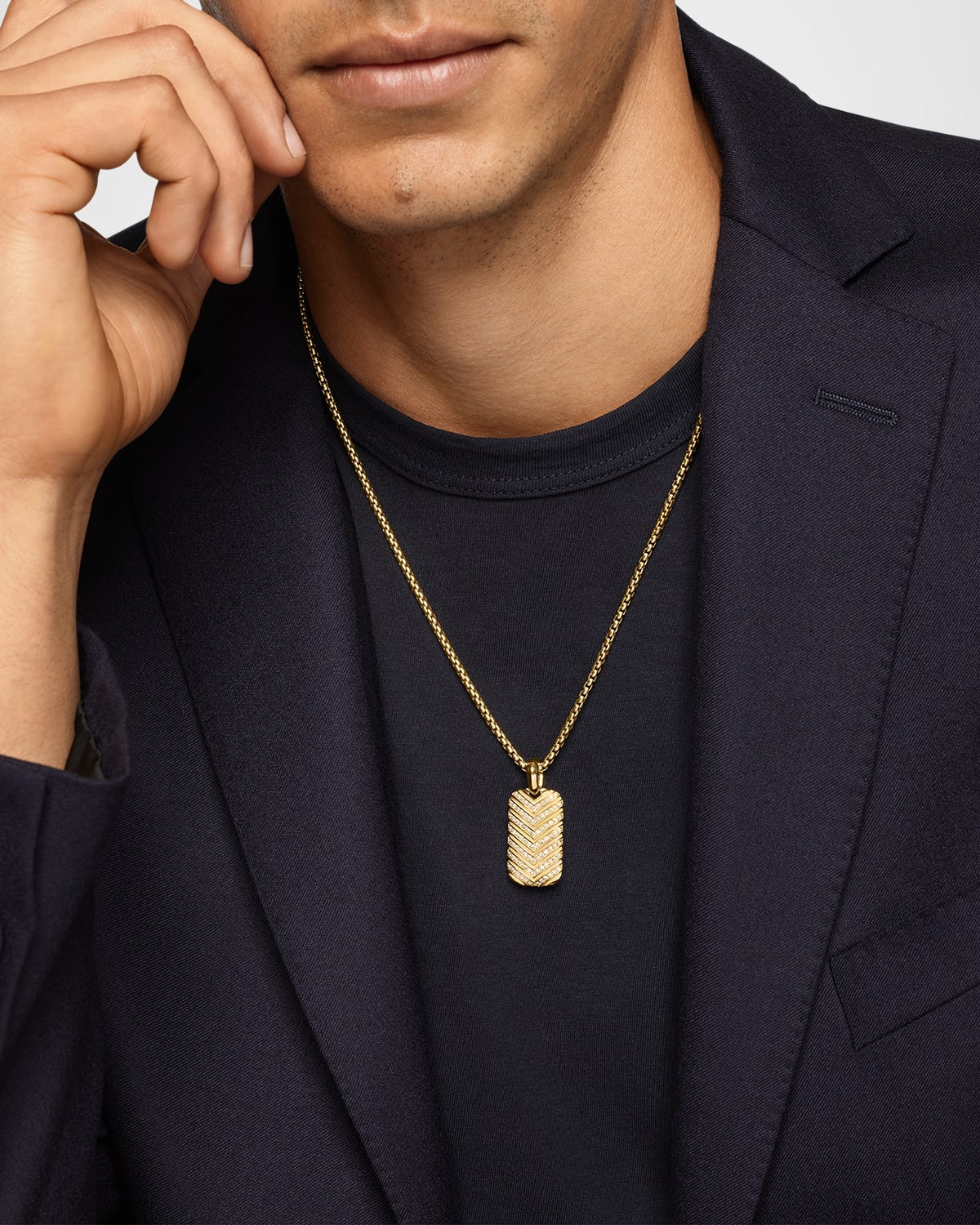 Men's Chevron Tag Enhancer in 18K Gold with Diamonds, 27mm - 2