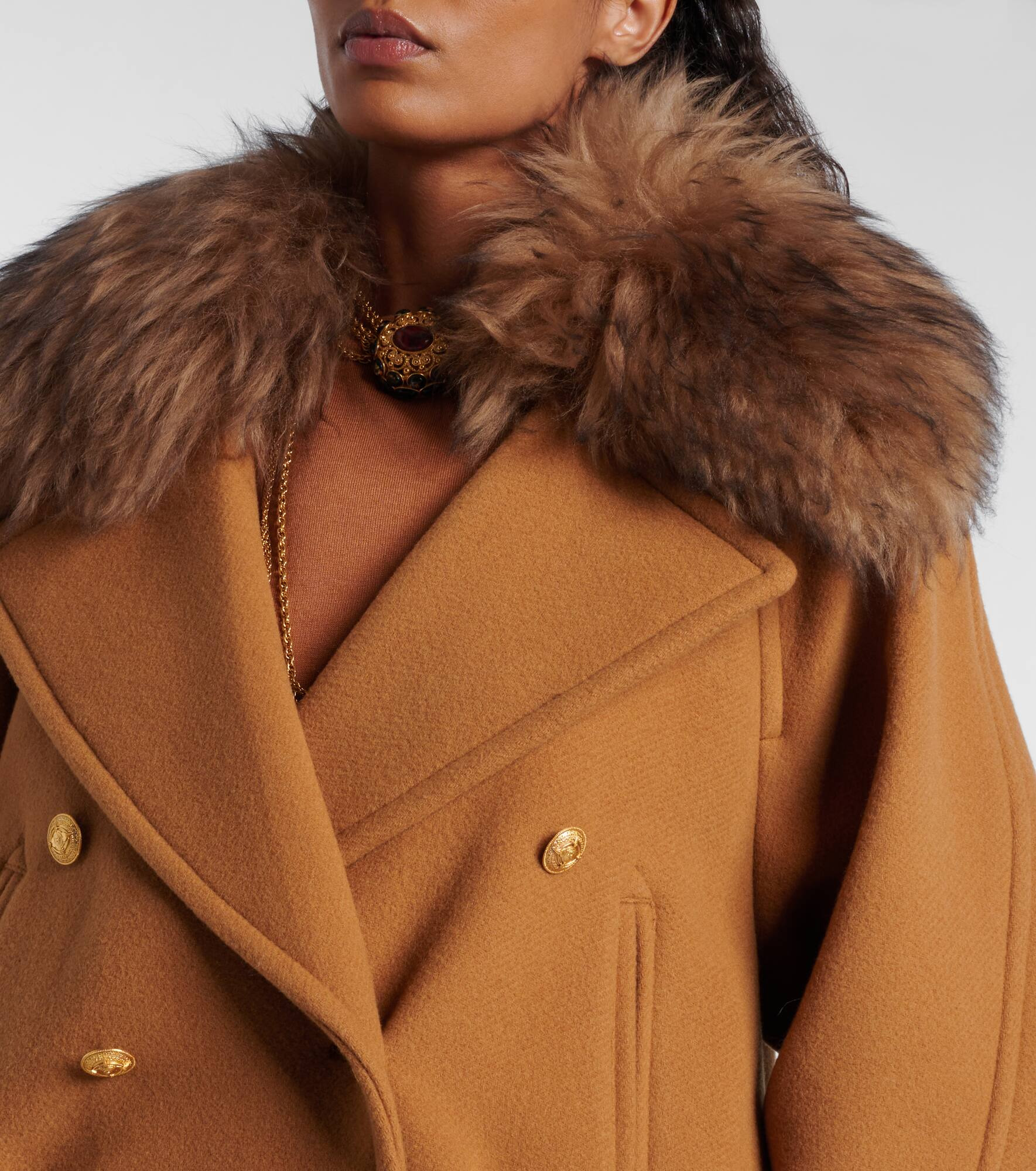 Cropped shearling-trimmed wool-blend coat - 4