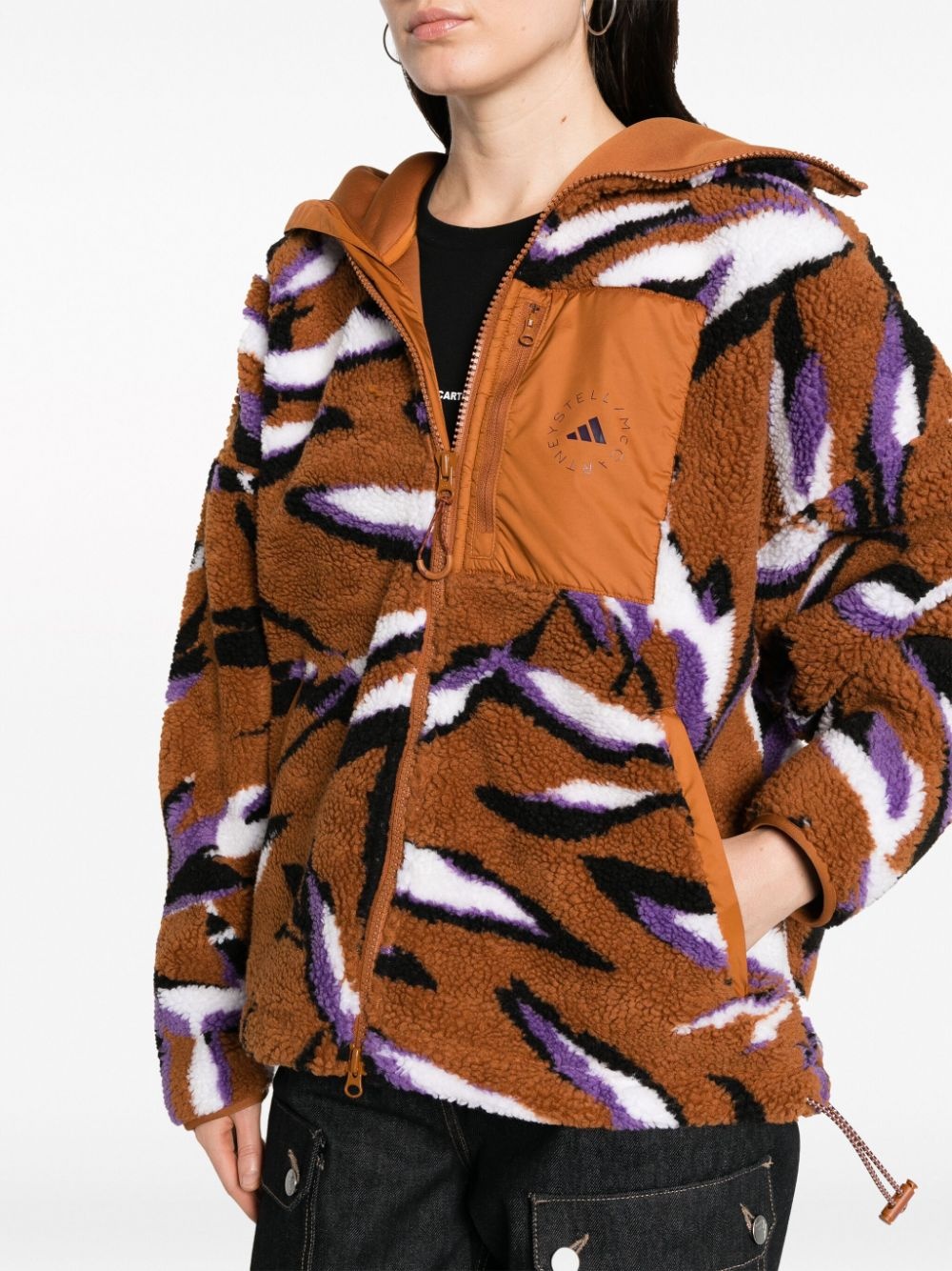 leaf-print zip-up fleece jacket - 5