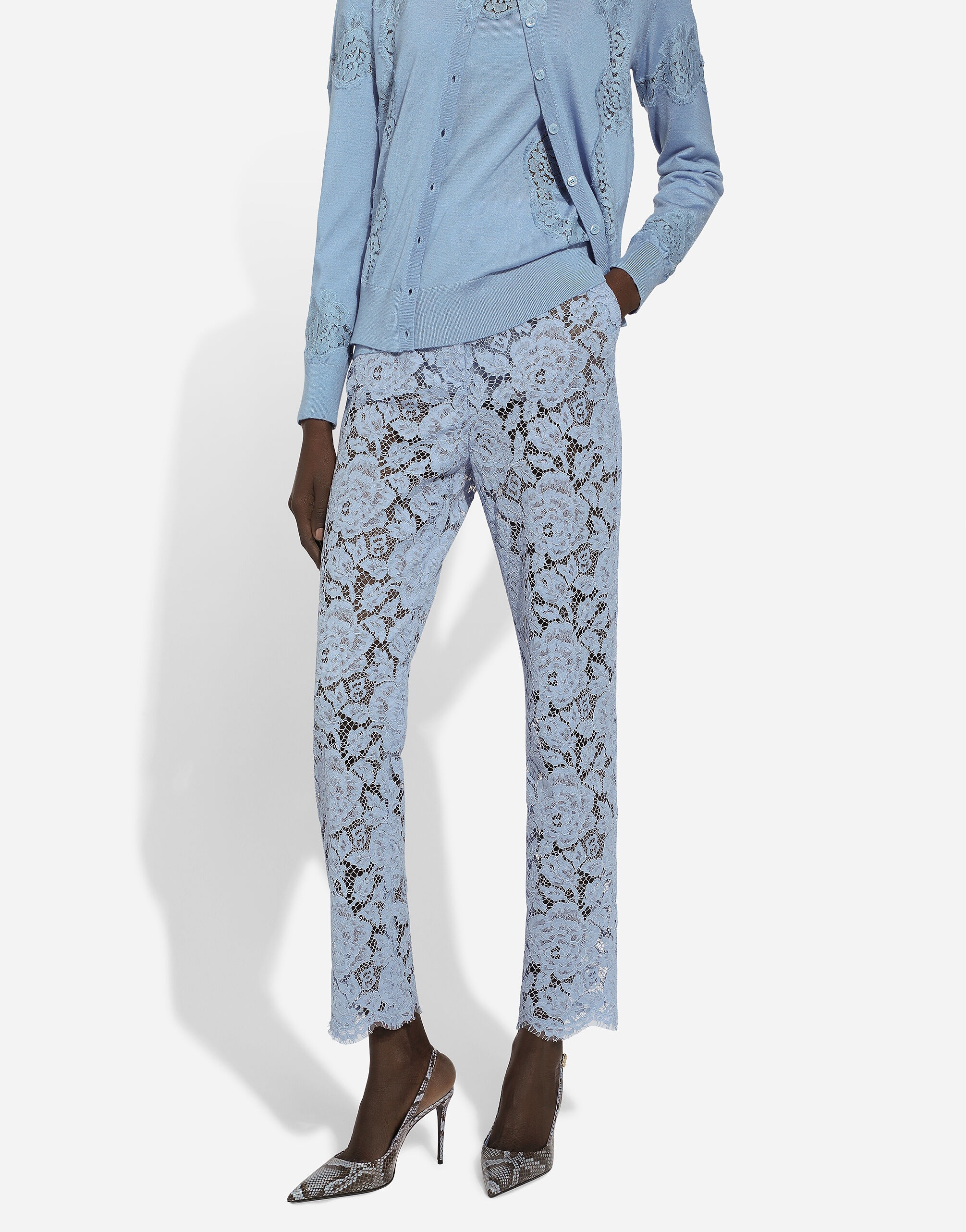 Tailored branded floral cordonetto lace pants with DG logo - 4