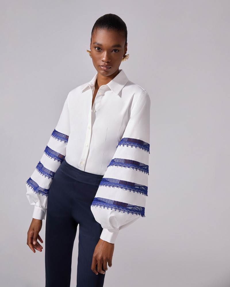 CAROLINA HERRERA Lace-Trim Puff-Sleeve Shirt outlook