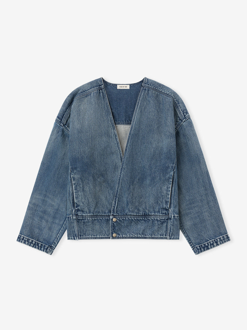 Denim Lapelless Jacket - 1