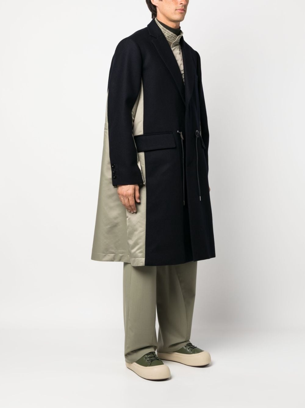 drawstring-waist wool coat - 3